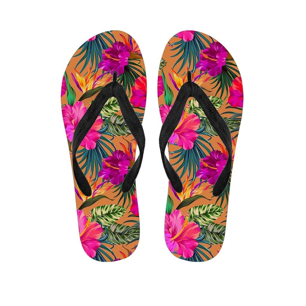 Hibiscus Flower Hawaiian Yellow Print Women's Flip Flops-grizzshop