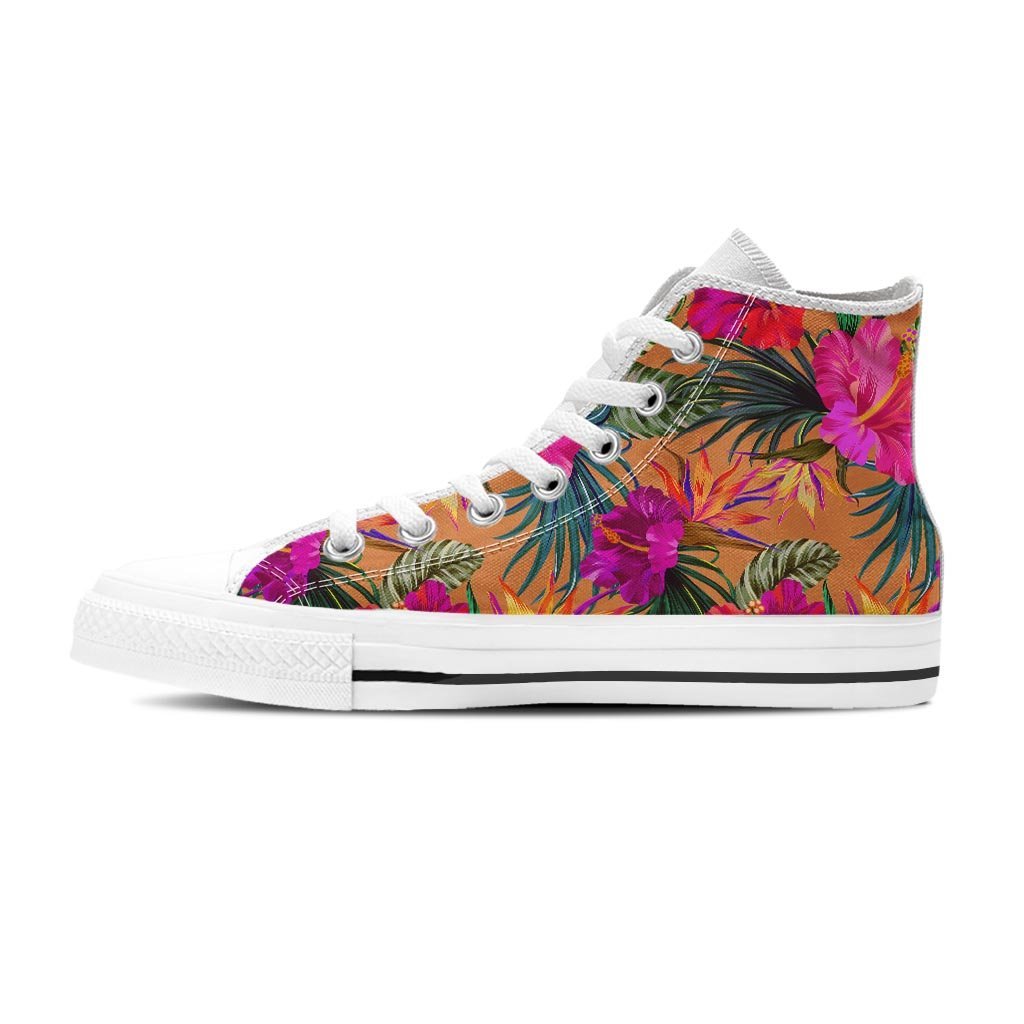 Hibiscus Flower Hawaiian Yellow Print Women's High Top Shoes-grizzshop