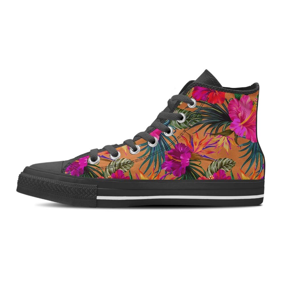 Hibiscus Flower Hawaiian Yellow Print Women's High Top Shoes-grizzshop