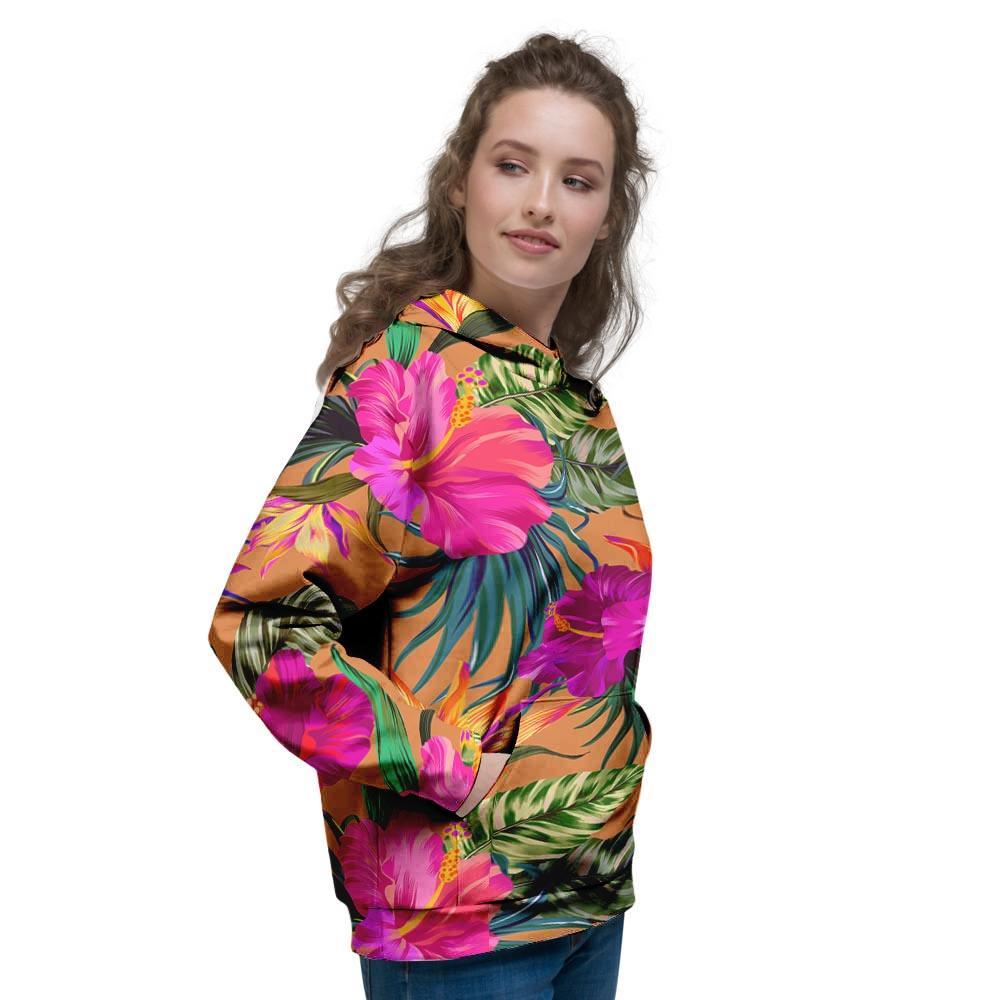 Hibiscus Flower Hawaiian Yellow Print Women's Hoodie-grizzshop