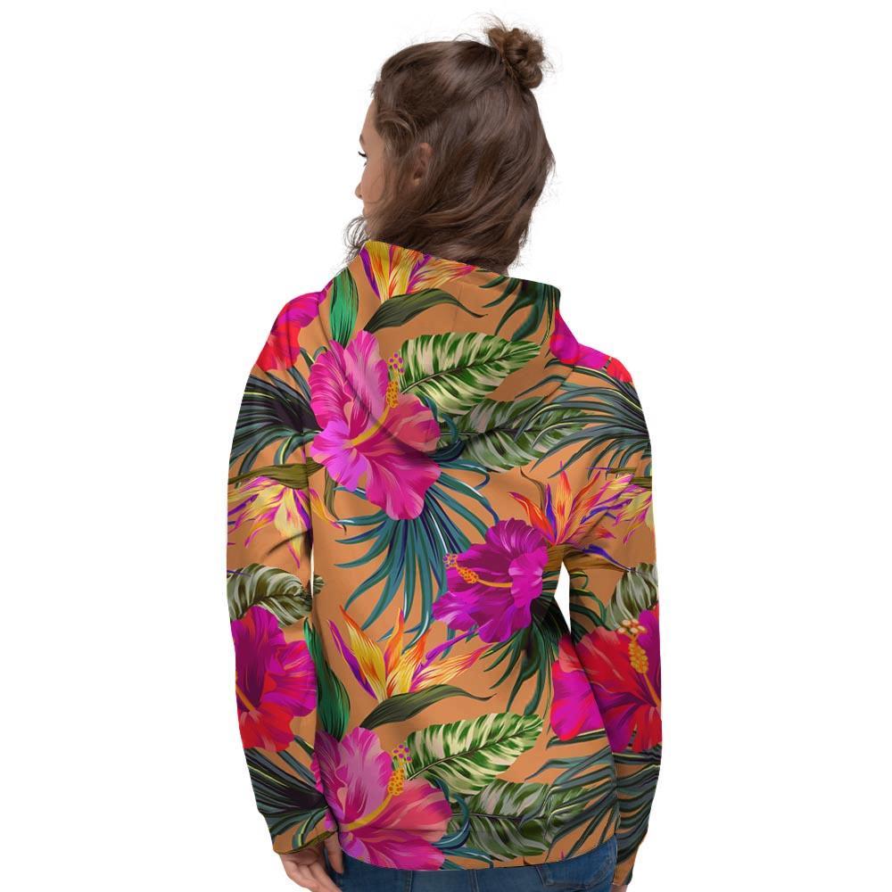 Hibiscus Flower Hawaiian Yellow Print Women's Hoodie-grizzshop