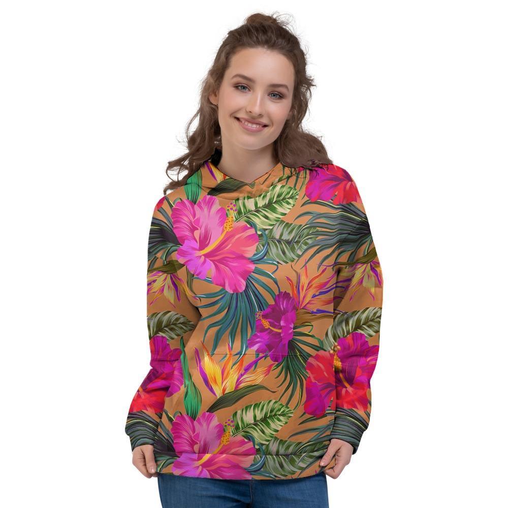 Hibiscus Flower Hawaiian Yellow Print Women's Hoodie-grizzshop