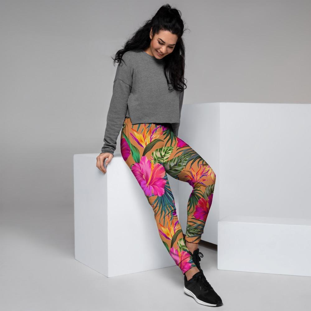 Hibiscus Flower Hawaiian Yellow Print Women's Joggers-grizzshop