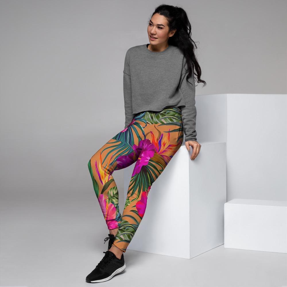 Hibiscus Flower Hawaiian Yellow Print Women's Joggers-grizzshop