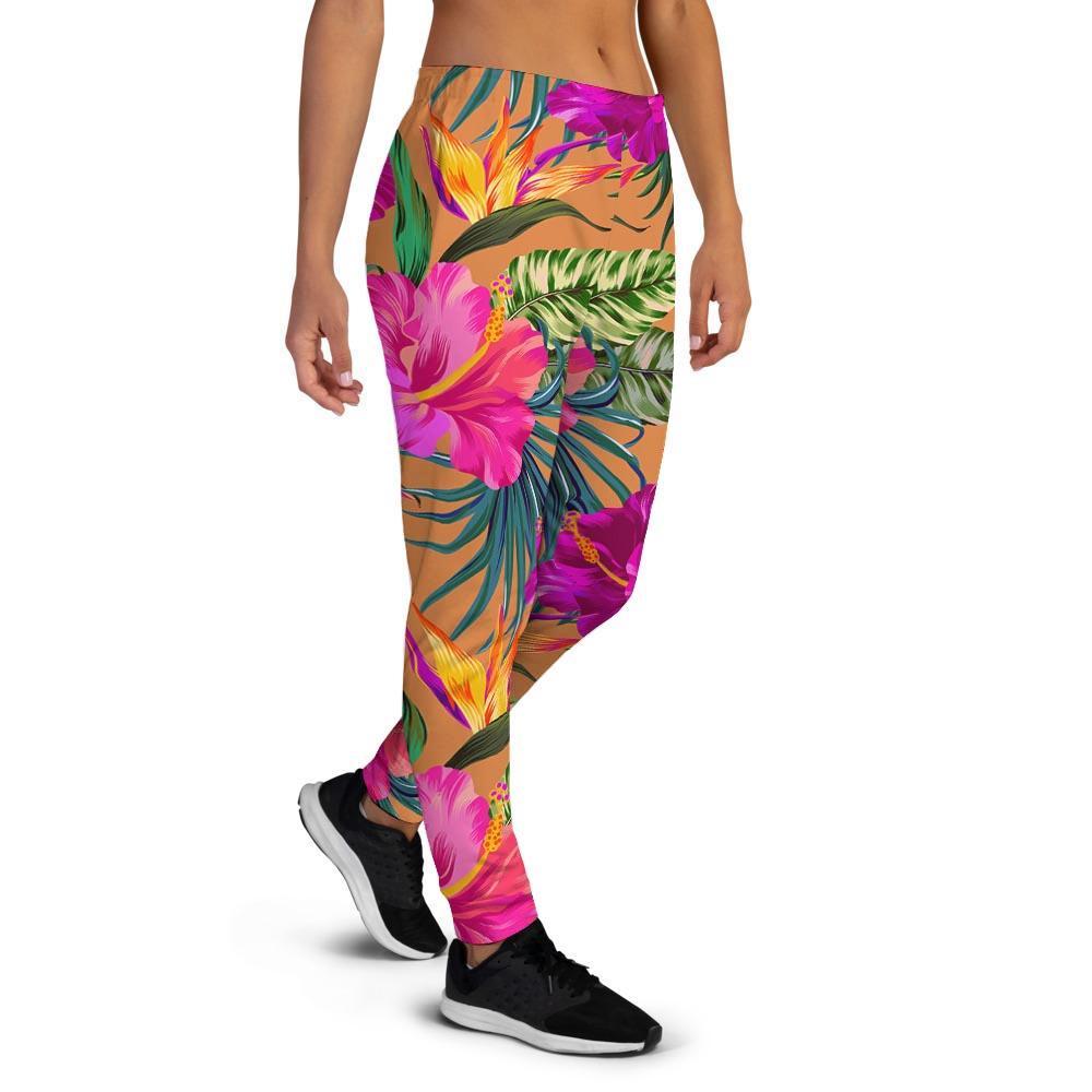 Hibiscus Flower Hawaiian Yellow Print Women's Joggers-grizzshop