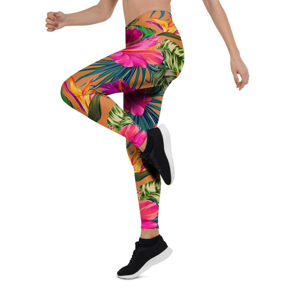 Hibiscus Flower Hawaiian Yellow Print Women's Leggings-grizzshop