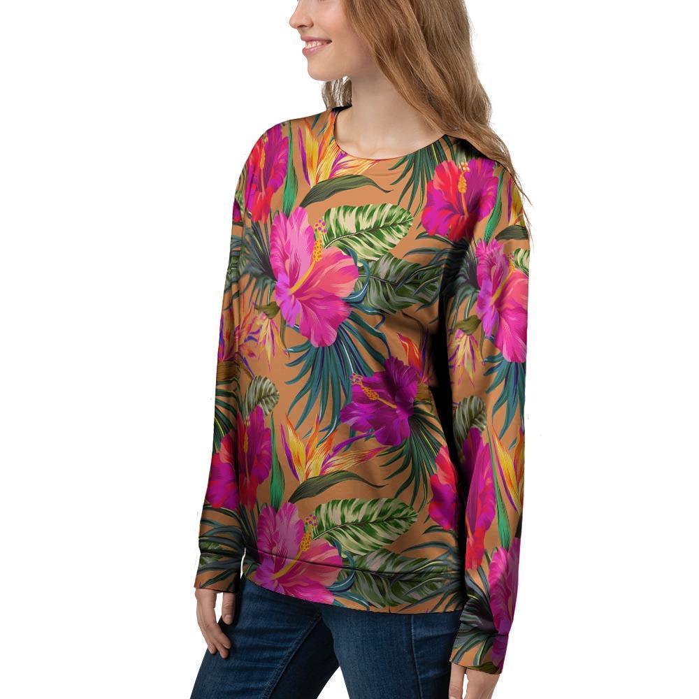 Hibiscus Flower Hawaiian Yellow Print Women's Sweatshirt-grizzshop