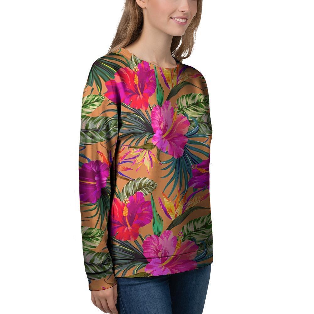 Hibiscus Flower Hawaiian Yellow Print Women's Sweatshirt-grizzshop