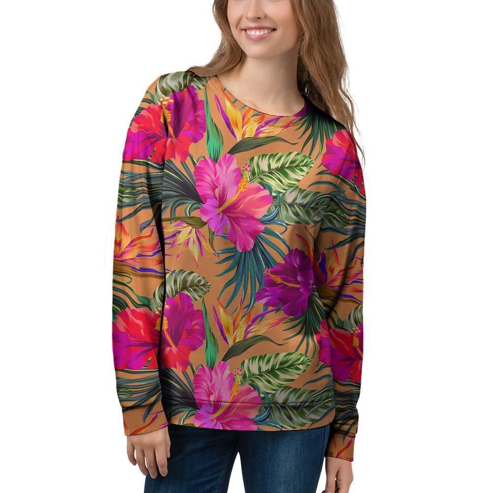 Hibiscus Flower Hawaiian Yellow Print Women's Sweatshirt-grizzshop