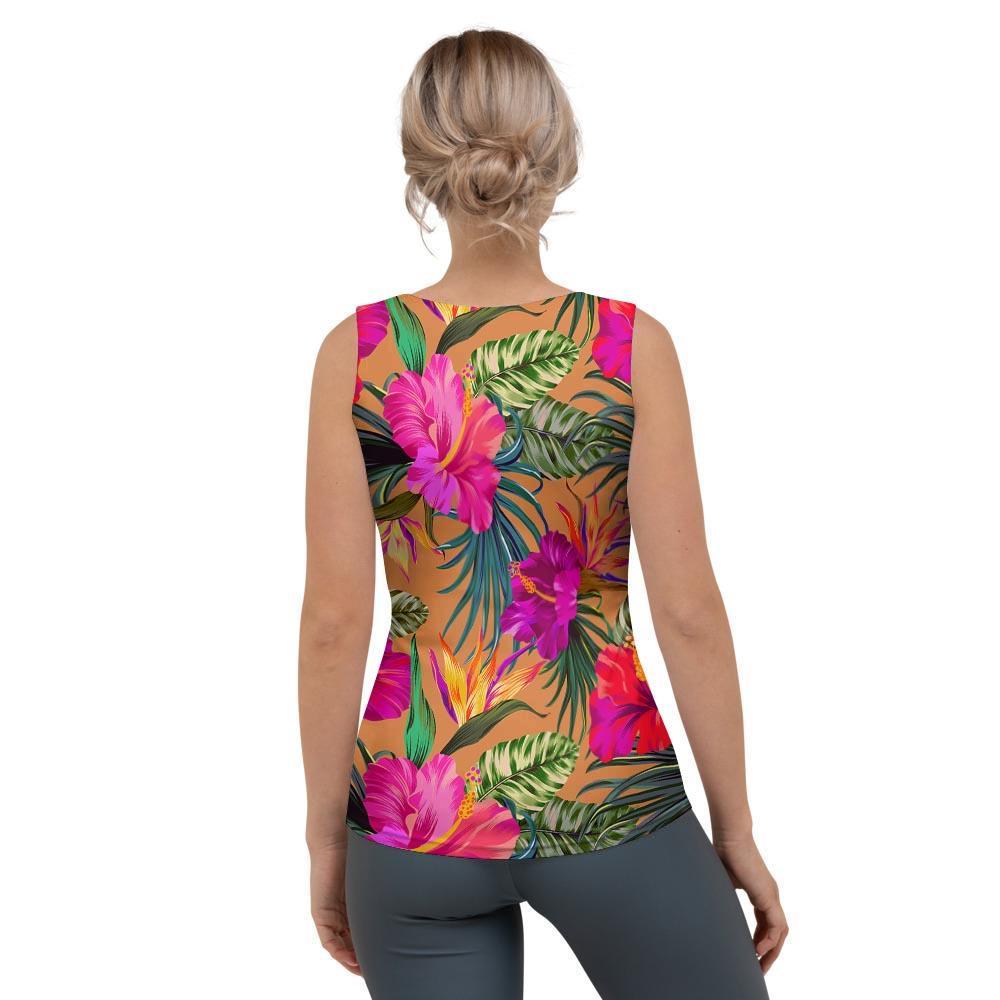 Hibiscus Flower Hawaiian Yellow Print Women's Tank Top-grizzshop