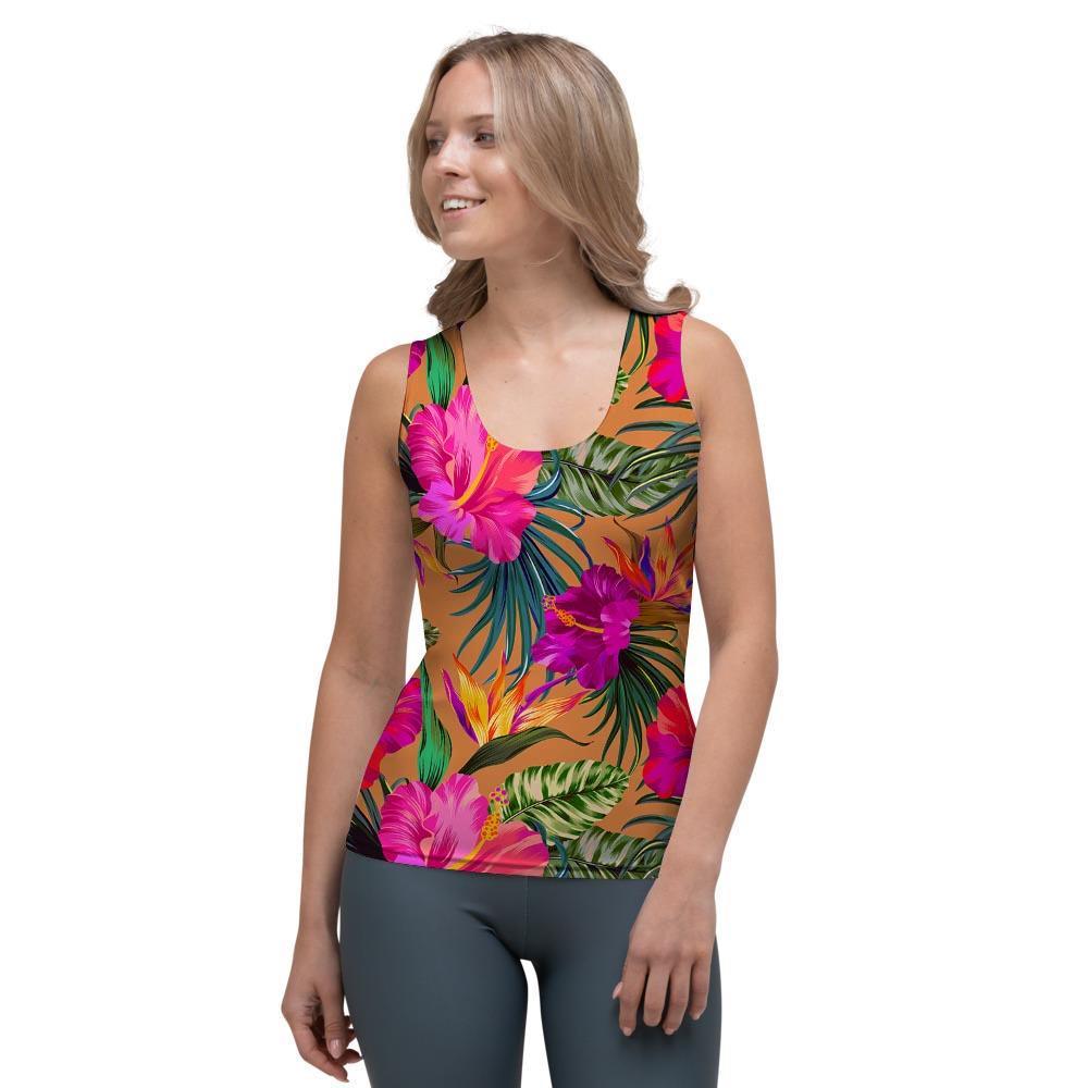 Hibiscus Flower Hawaiian Yellow Print Women's Tank Top-grizzshop
