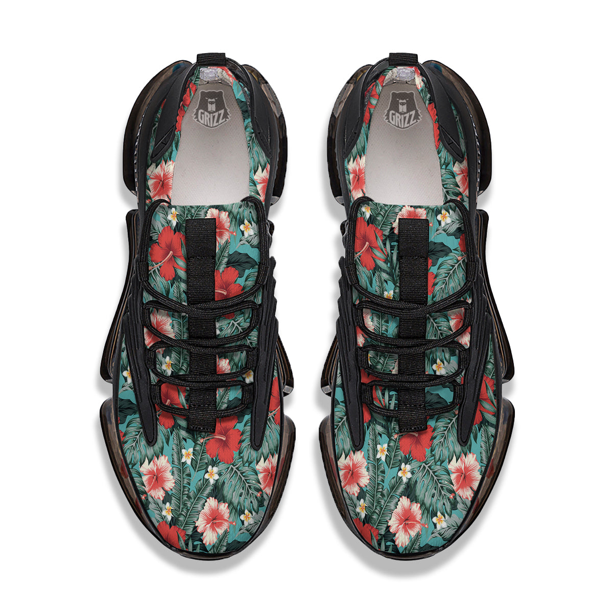 Hibiscus Flowers Tropical Print Pattern Black Gym Shoes-grizzshop