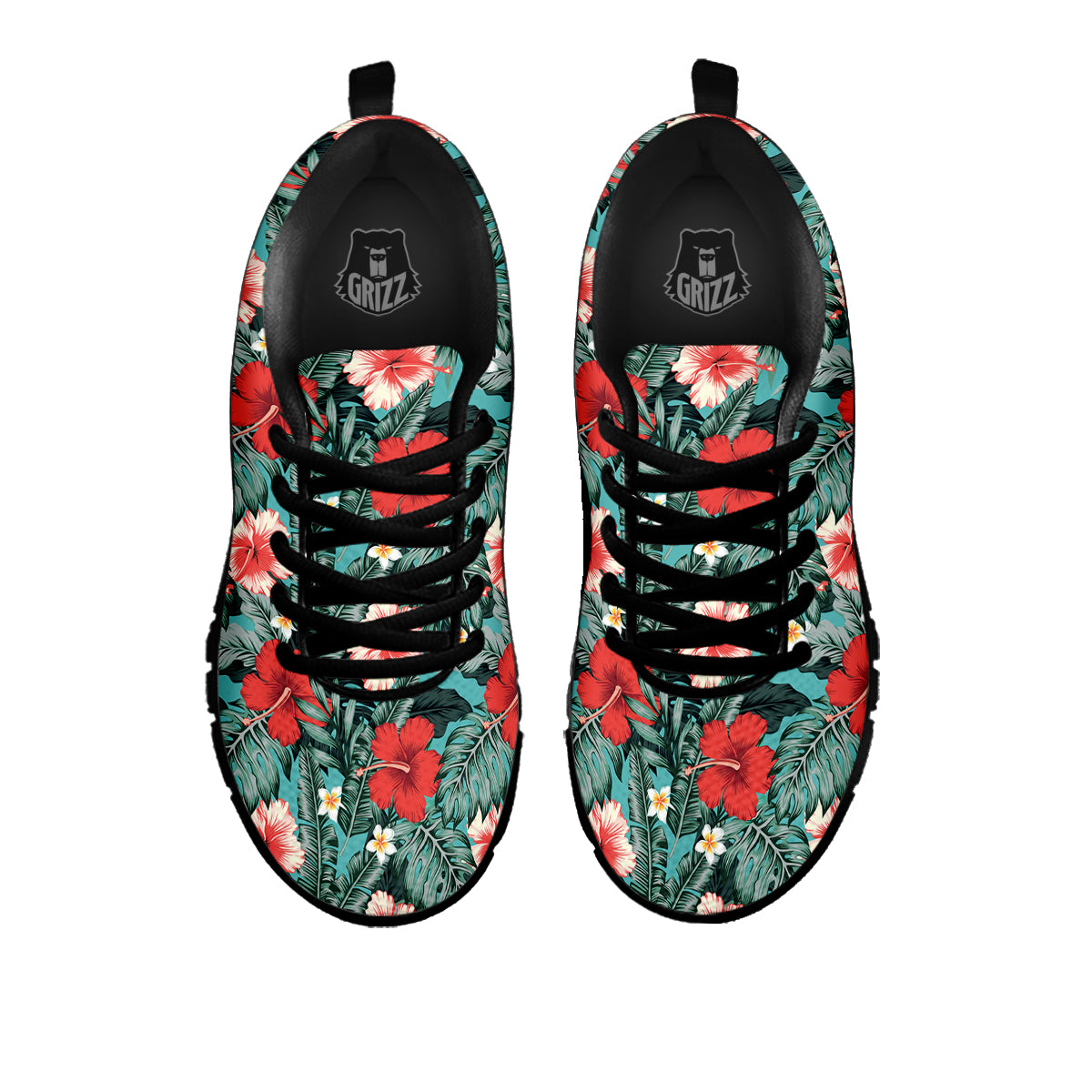 Hibiscus Flowers Tropical Print Pattern Black Sneaker-grizzshop