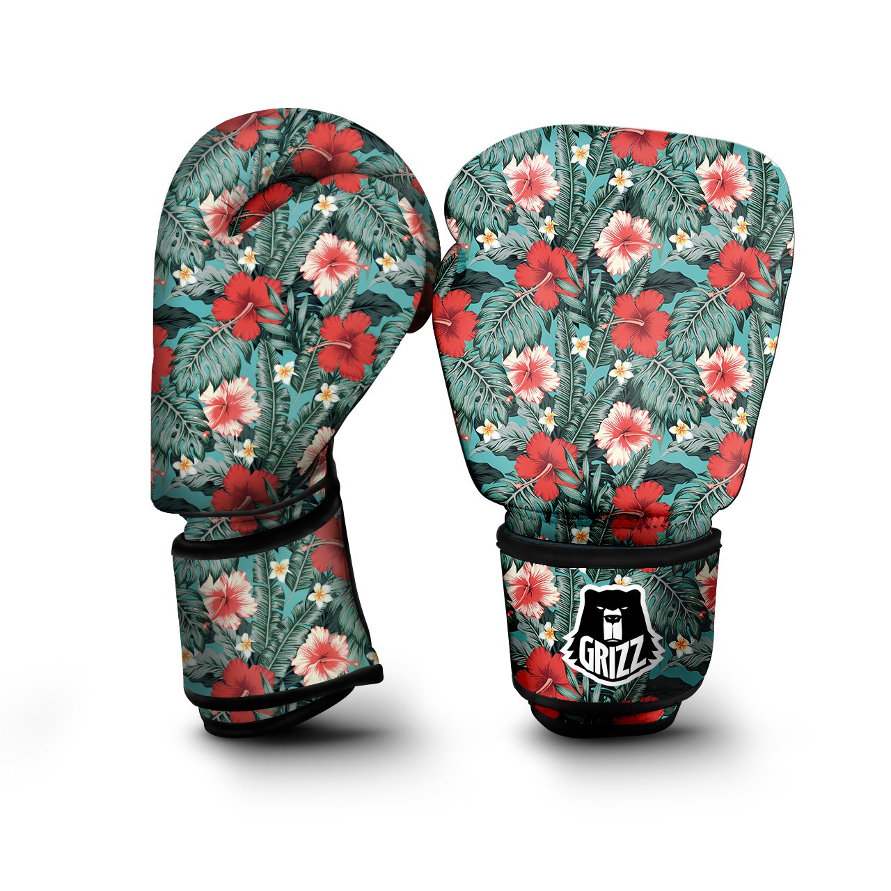 Hibiscus Flowers Tropical Print Pattern Boxing Gloves-grizzshop