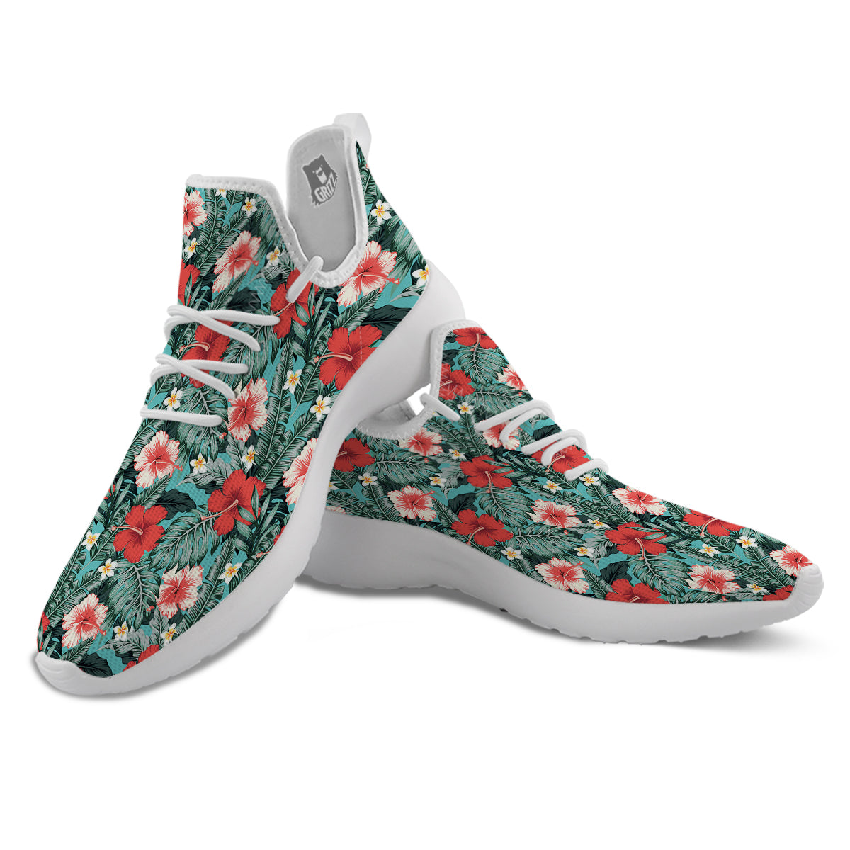 Hibiscus Flowers Tropical Print Pattern White Athletic Shoes-grizzshop