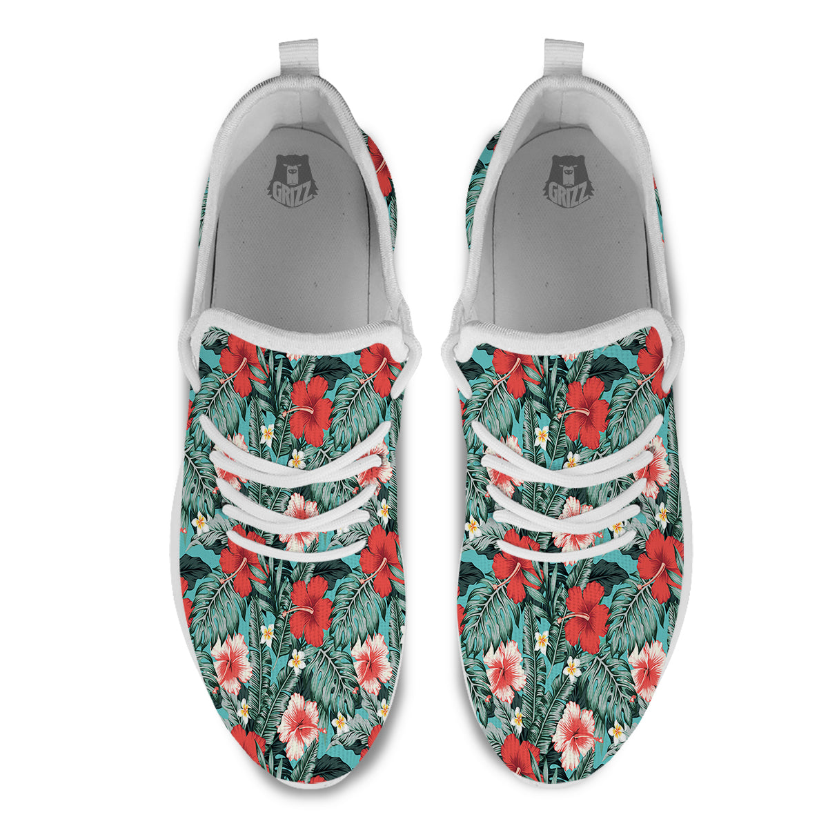 Hibiscus Flowers Tropical Print Pattern White Athletic Shoes-grizzshop