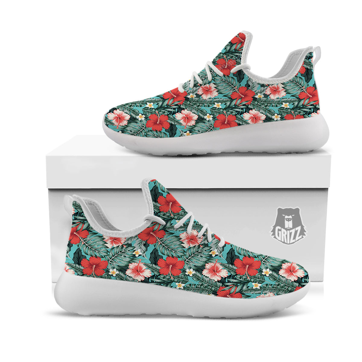 Hibiscus Flowers Tropical Print Pattern White Athletic Shoes-grizzshop