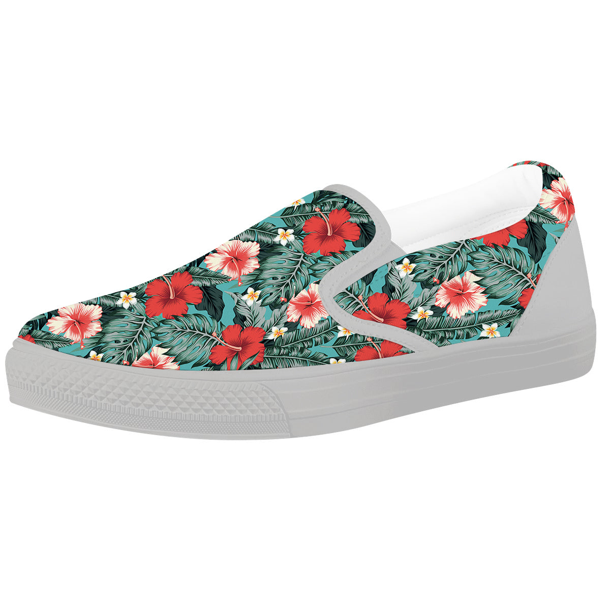 Hibiscus Flowers Tropical Print Pattern White Slip On Shoes-grizzshop