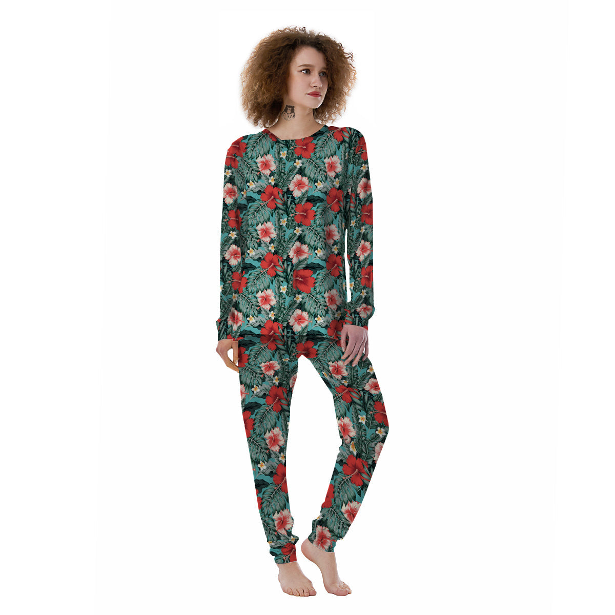 Hibiscus Flowers Tropical Print Pattern Women's Pajamas-grizzshop