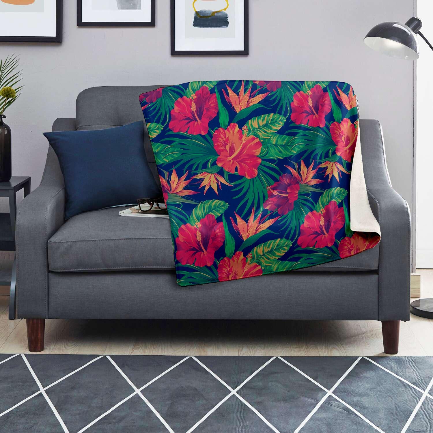 Hibiscus Hawaiian Flower Print Blanket-grizzshop