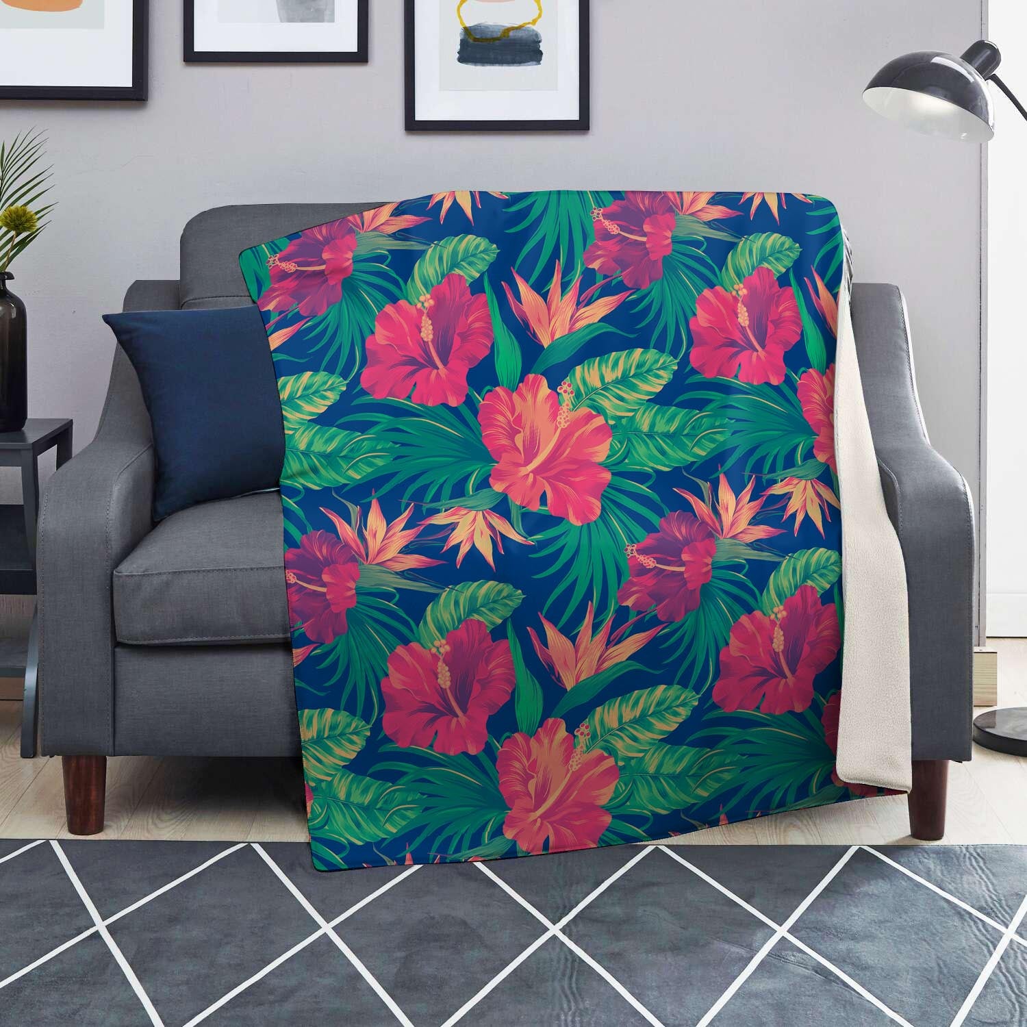 Hibiscus Hawaiian Flower Print Blanket-grizzshop