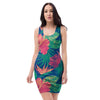 Hibiscus Hawaiian Flower Print Bodycon Dress-grizzshop