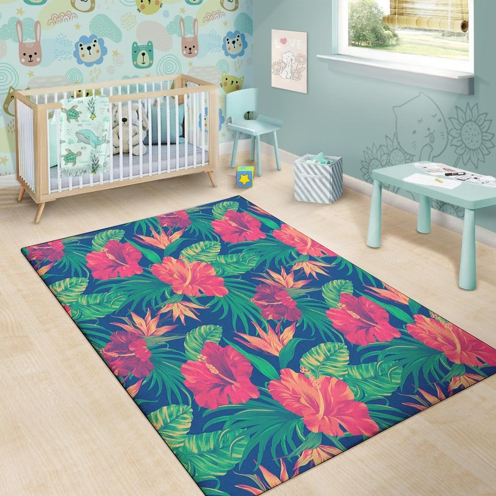 Hibiscus Hawaiian Flower Print Floor Mat-grizzshop