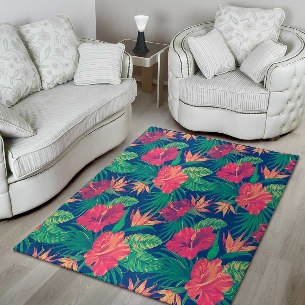 Hibiscus Hawaiian Flower Print Floor Mat-grizzshop