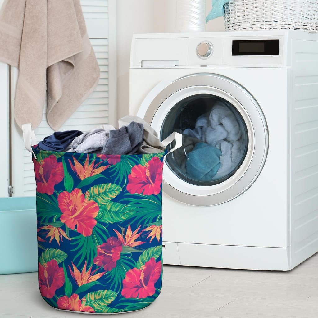 Hibiscus Hawaiian Flower Print Laundry Basket-grizzshop