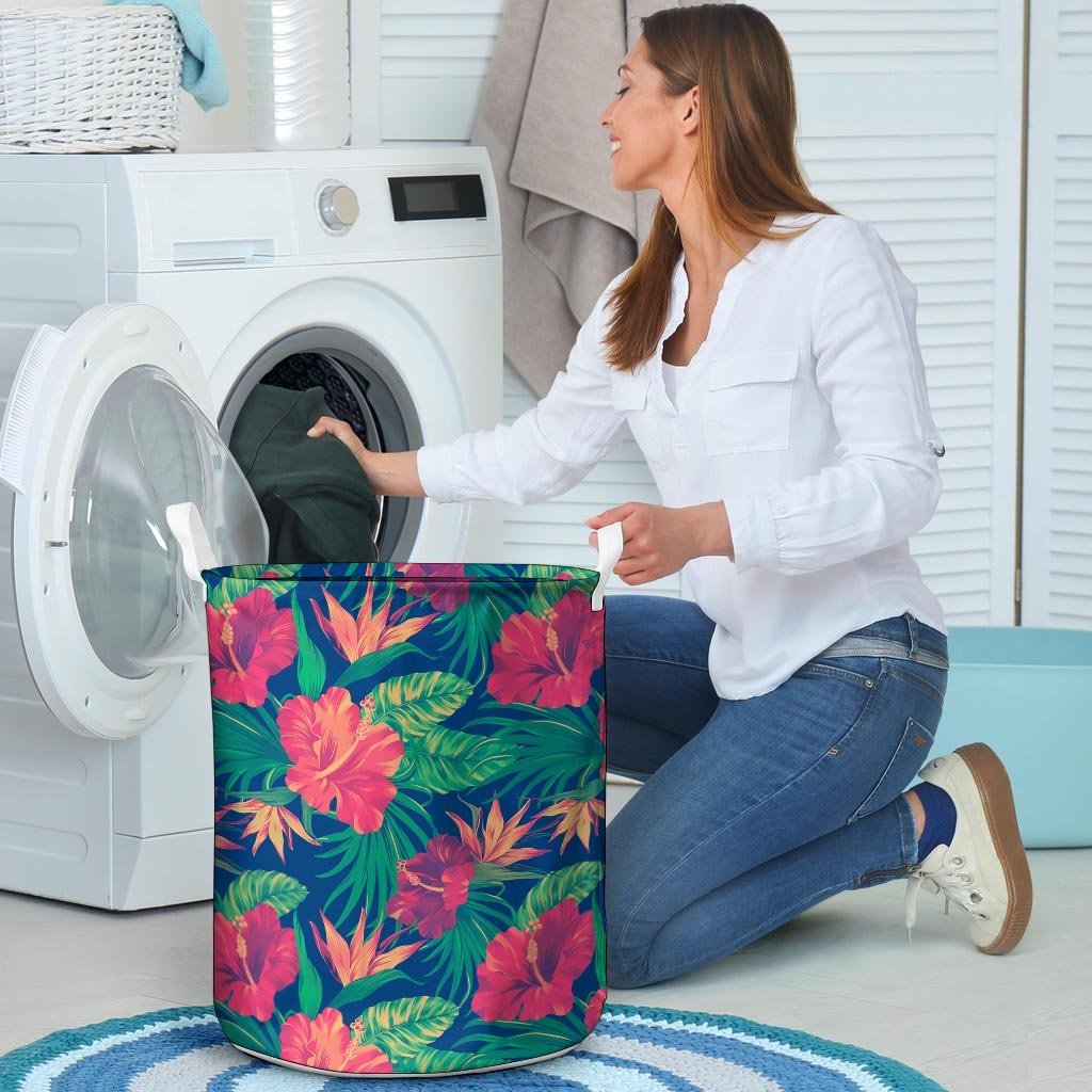 Hibiscus Hawaiian Flower Print Laundry Basket-grizzshop