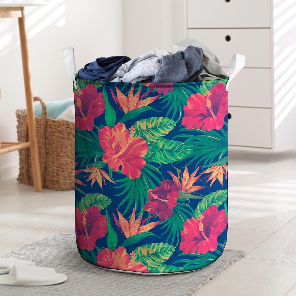 Hibiscus Hawaiian Flower Print Laundry Basket-grizzshop