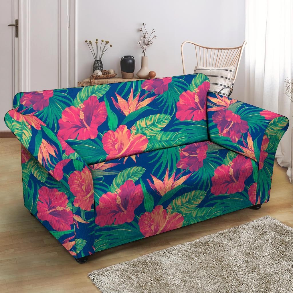 Hibiscus Hawaiian Flower Print Loveseat Cover-grizzshop