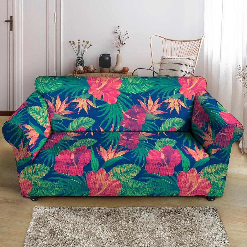 Hibiscus Hawaiian Flower Print Loveseat Cover-grizzshop