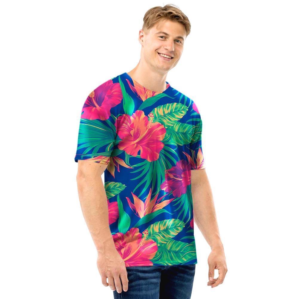 Hibiscus Hawaiian Flower Print Men T Shirt-grizzshop