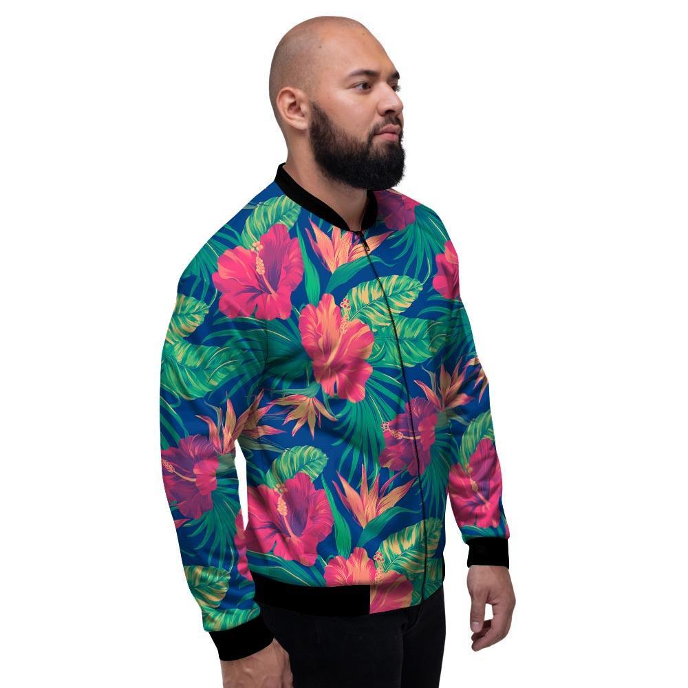 Hibiscus Hawaiian Flower Print Men's Bomber Jacket-grizzshop