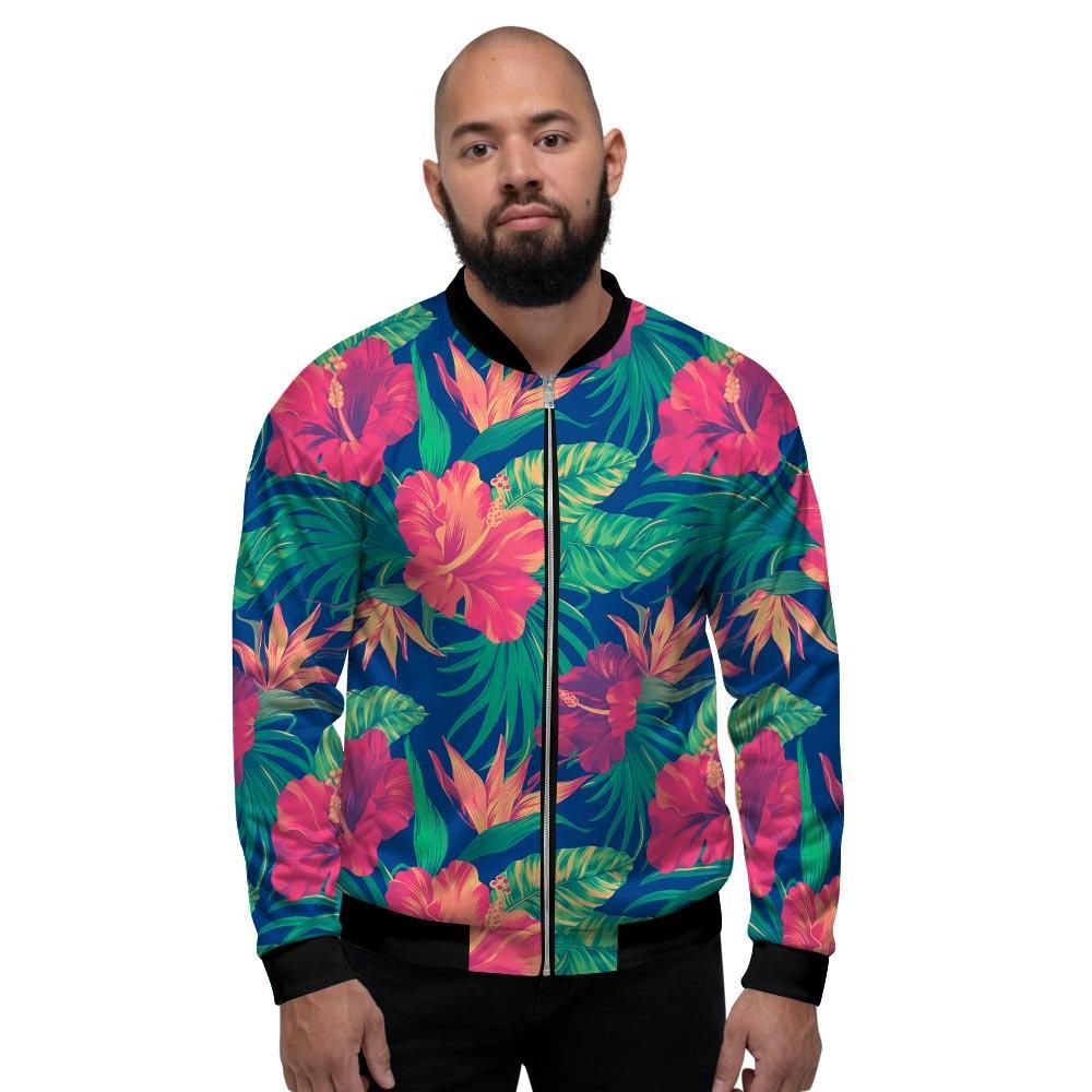 Hibiscus Hawaiian Flower Print Men's Bomber Jacket-grizzshop