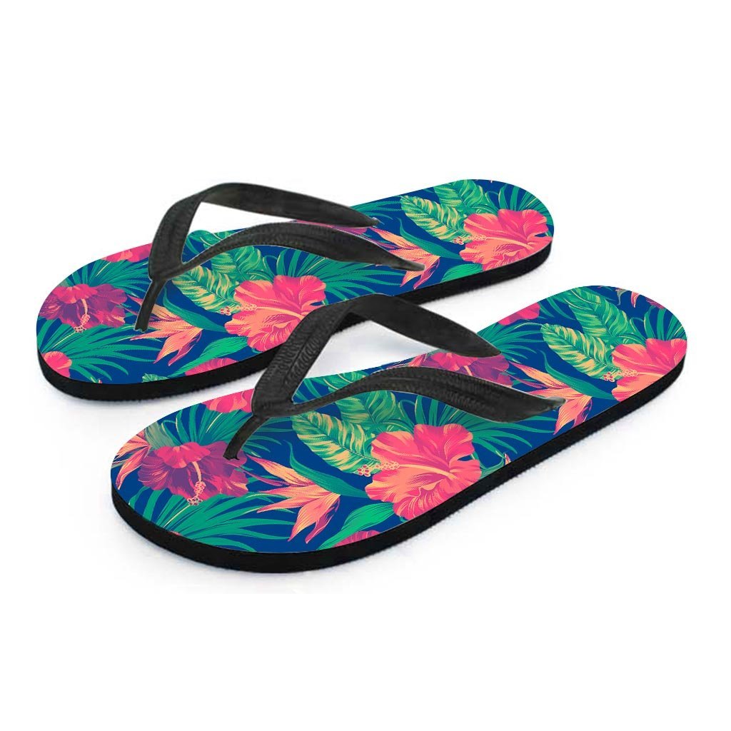 Hibiscus Hawaiian Flower Print Men's Flip Flops-grizzshop