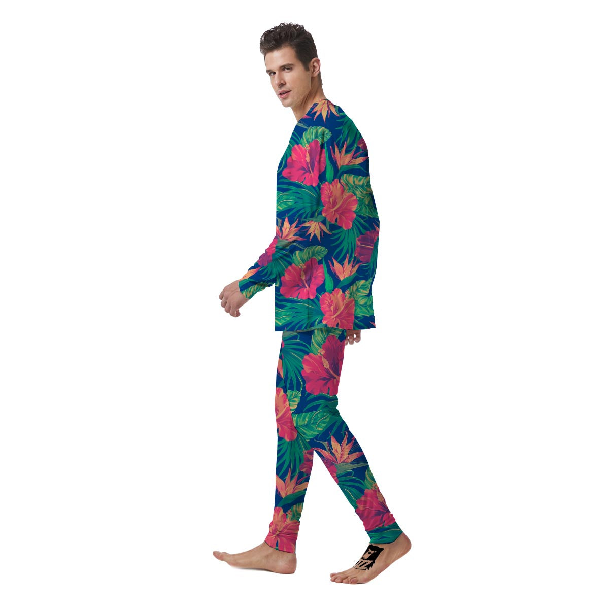 Hibiscus Hawaiian Flower Print Men's Pajamas-grizzshop