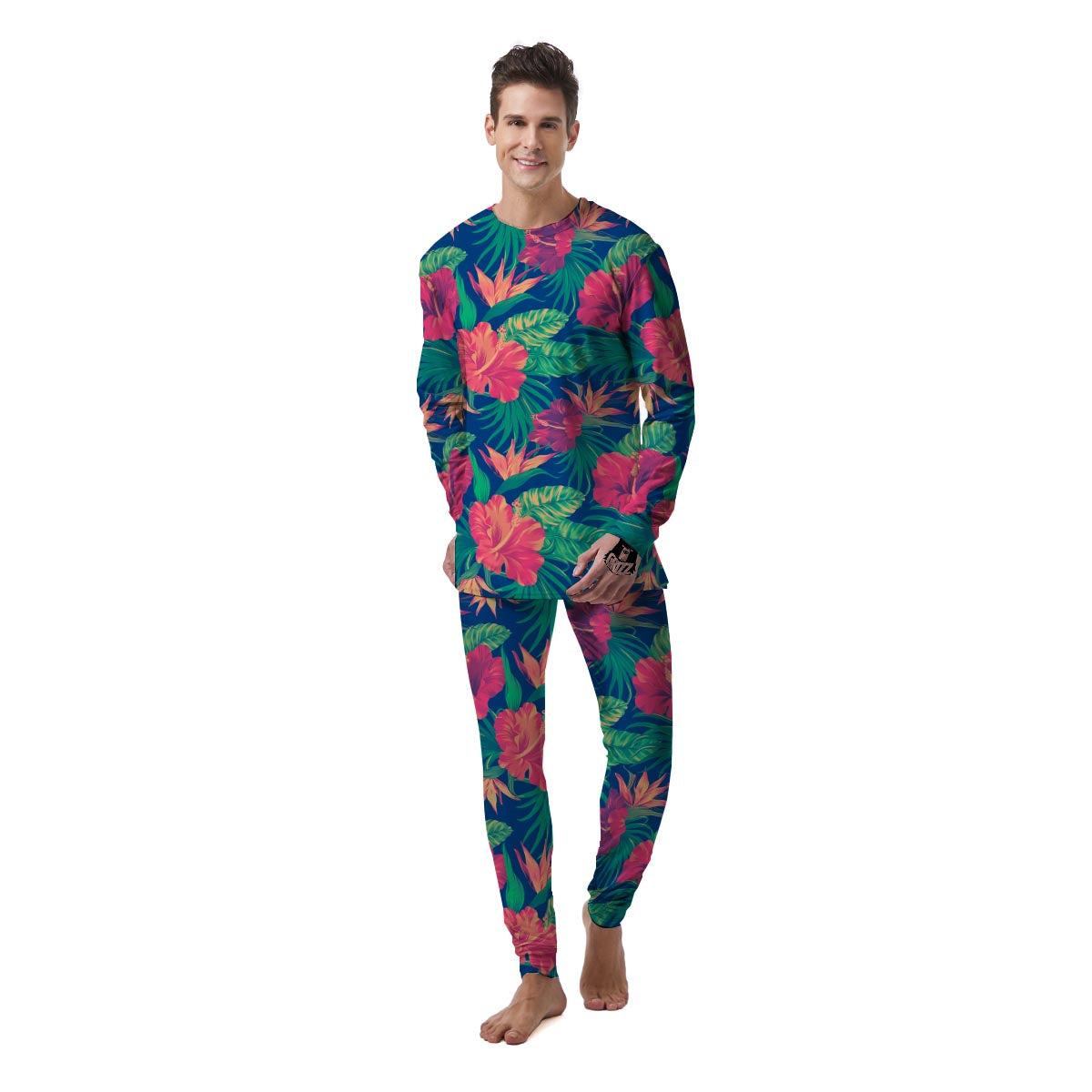 Hibiscus Hawaiian Flower Print Men's Pajamas-grizzshop