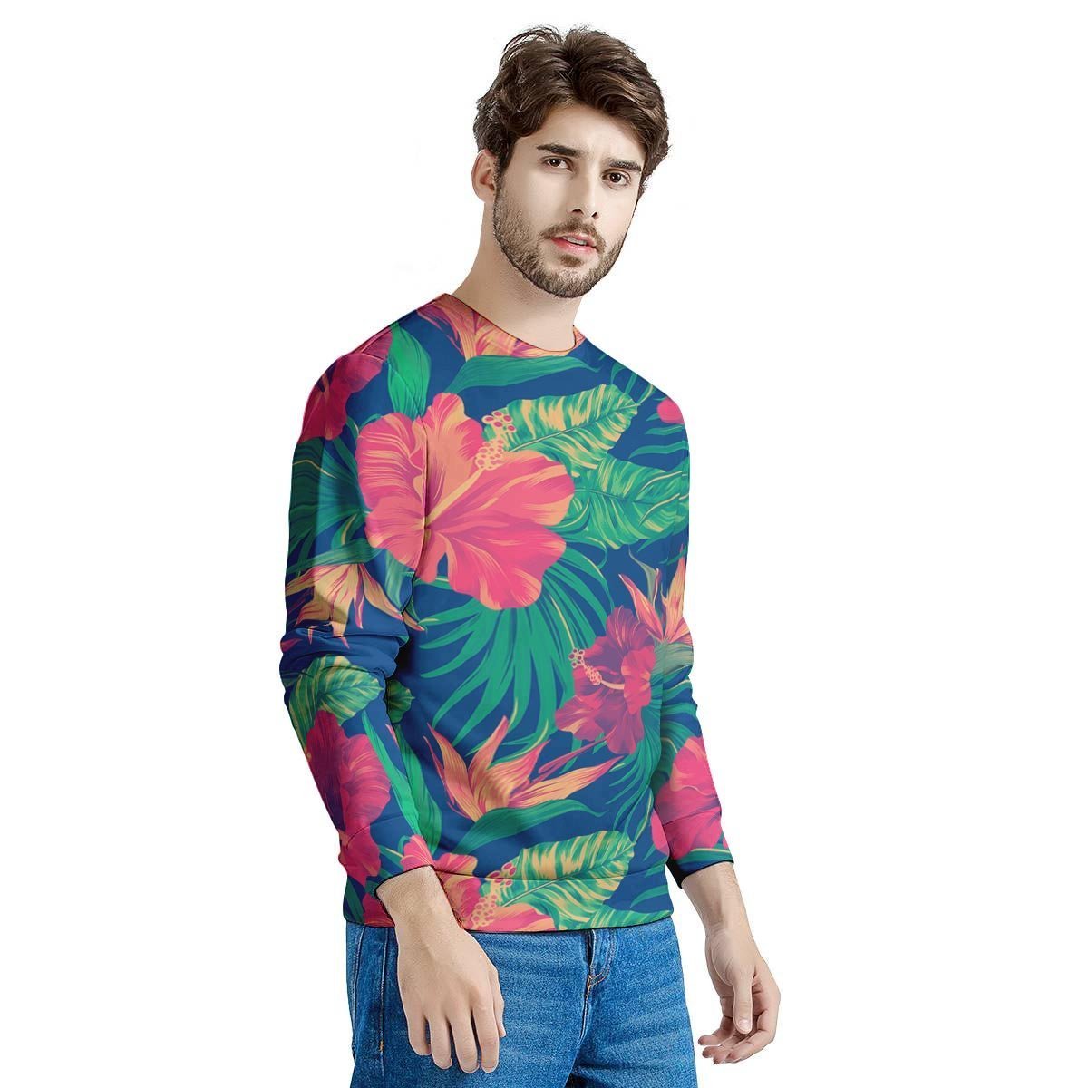 Hibiscus Hawaiian Flower Print Men's Sweatshirt-grizzshop