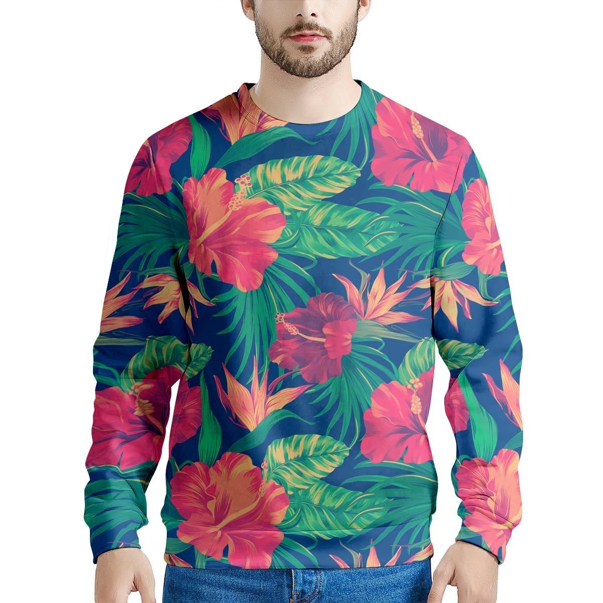 Hibiscus Hawaiian Flower Print Men's Sweatshirt-grizzshop