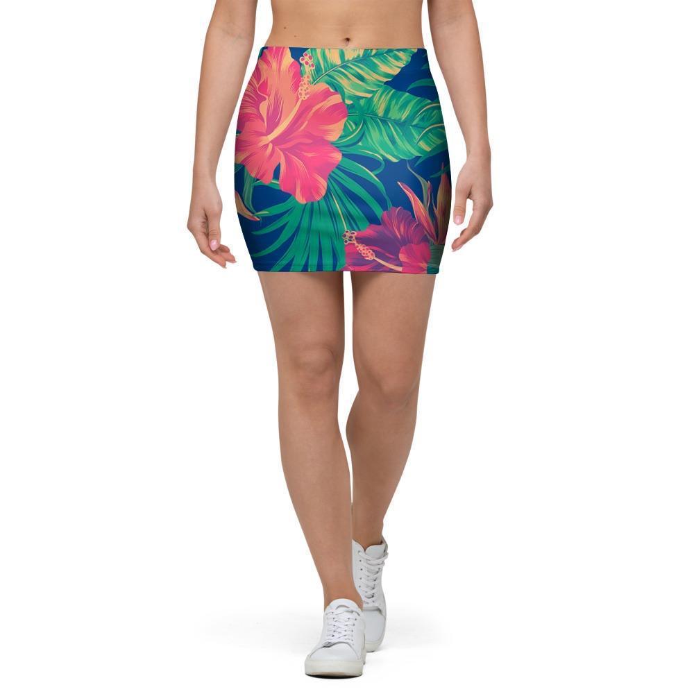 Hibiscus Hawaiian Flower Print Mini Skirt-grizzshop