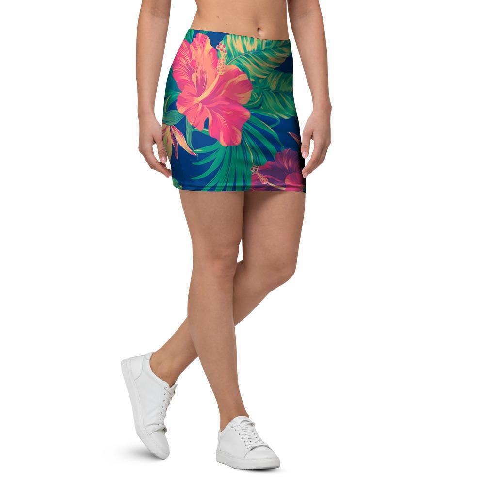 Hibiscus Hawaiian Flower Print Mini Skirt-grizzshop