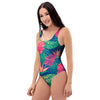 Hibiscus Hawaiian Flower Print One Piece Swimsuite-grizzshop