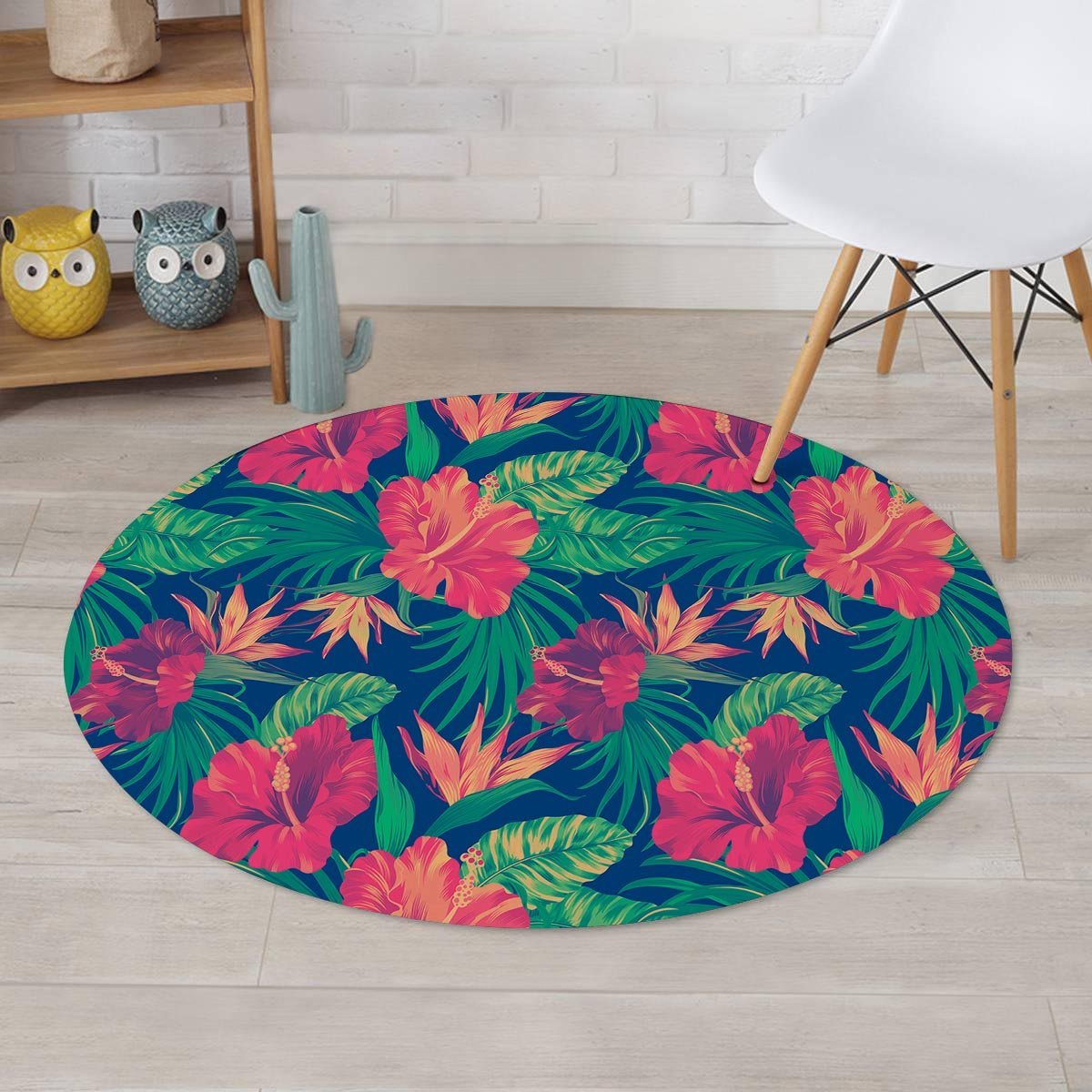 Hibiscus Hawaiian Flower Print Round Rug-grizzshop