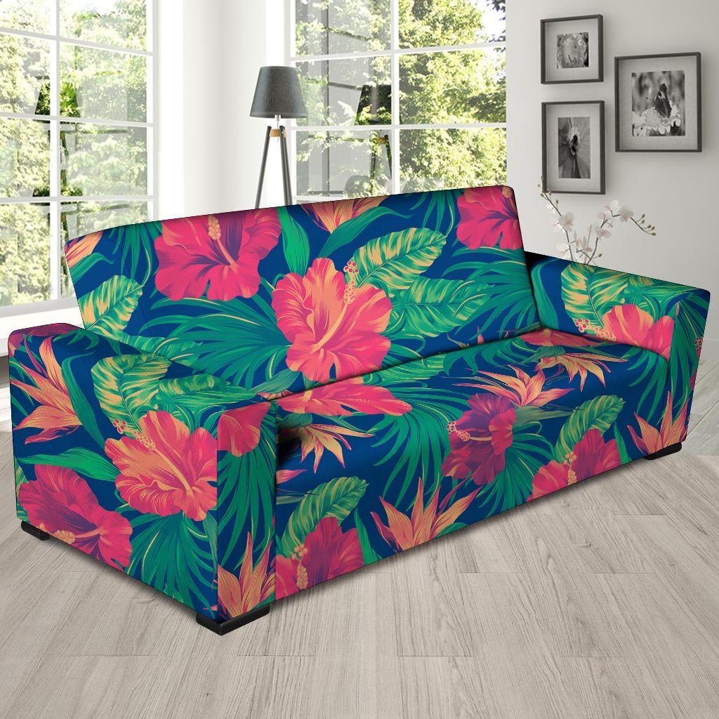 Hibiscus Hawaiian Flower Print Sofa Cover-grizzshop