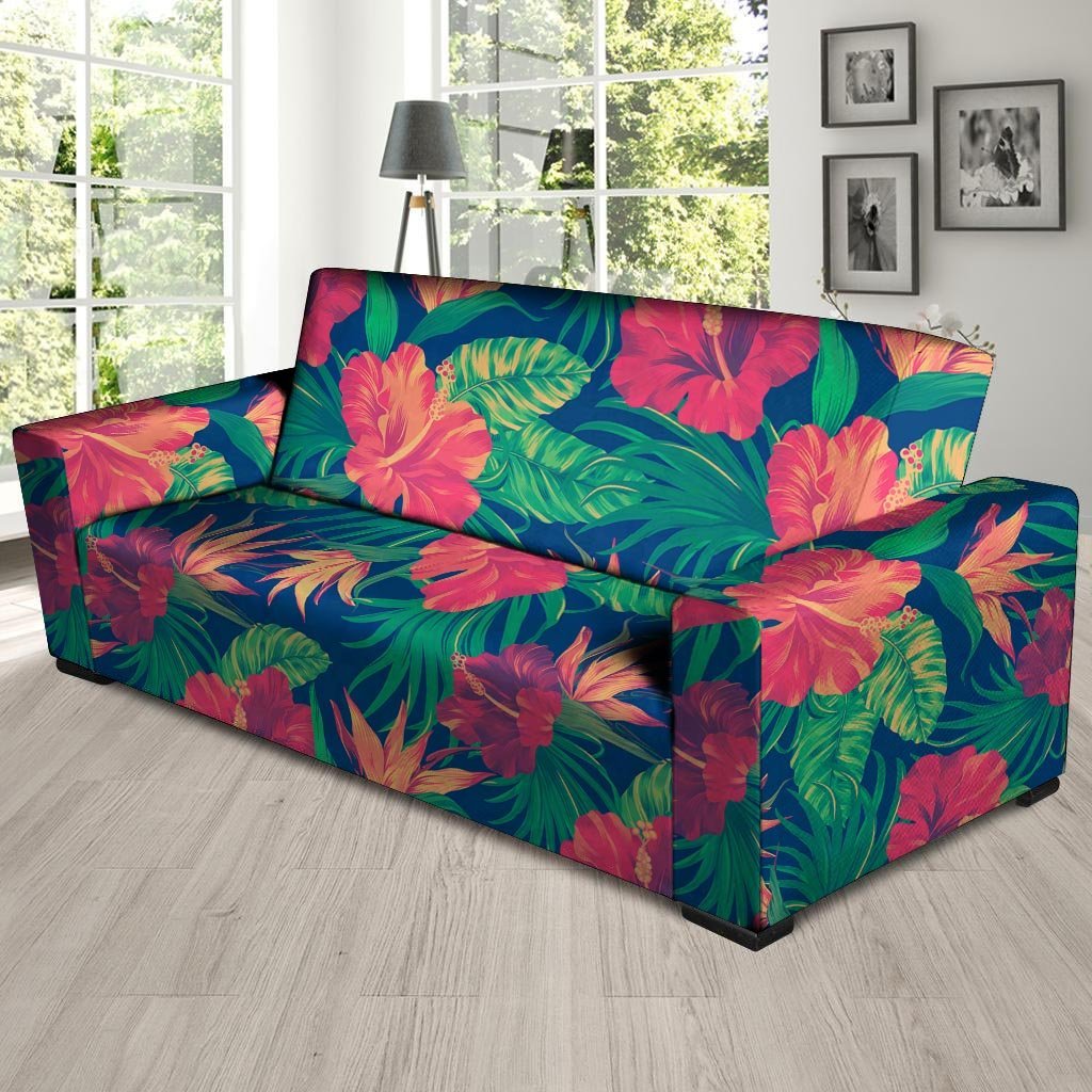 Hibiscus Hawaiian Flower Print Sofa Cover-grizzshop