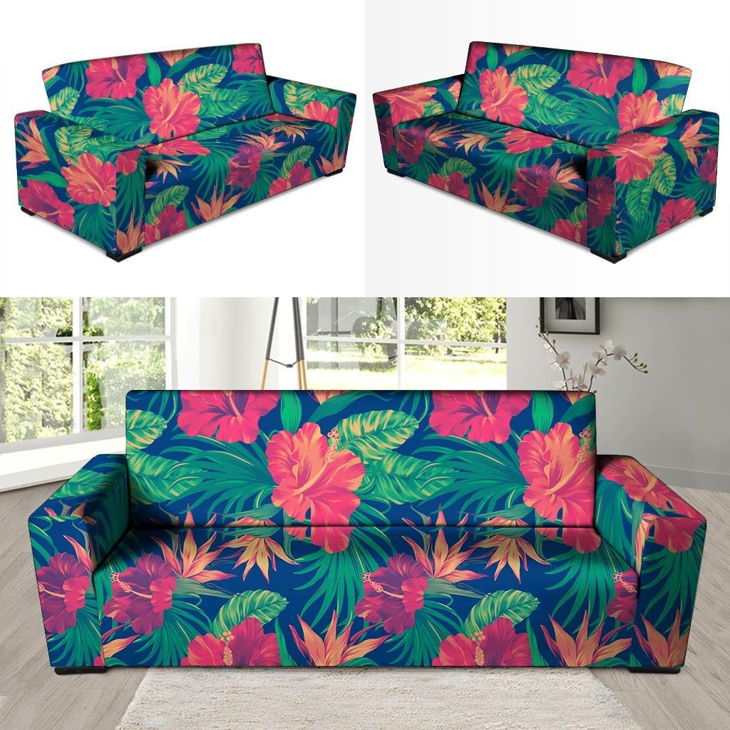 Hibiscus Hawaiian Flower Print Sofa Cover-grizzshop