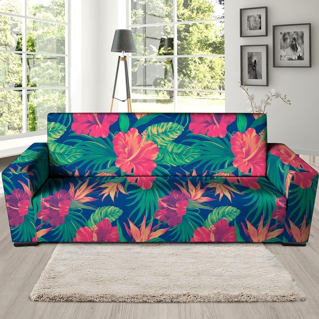 Hibiscus Hawaiian Flower Print Sofa Cover-grizzshop