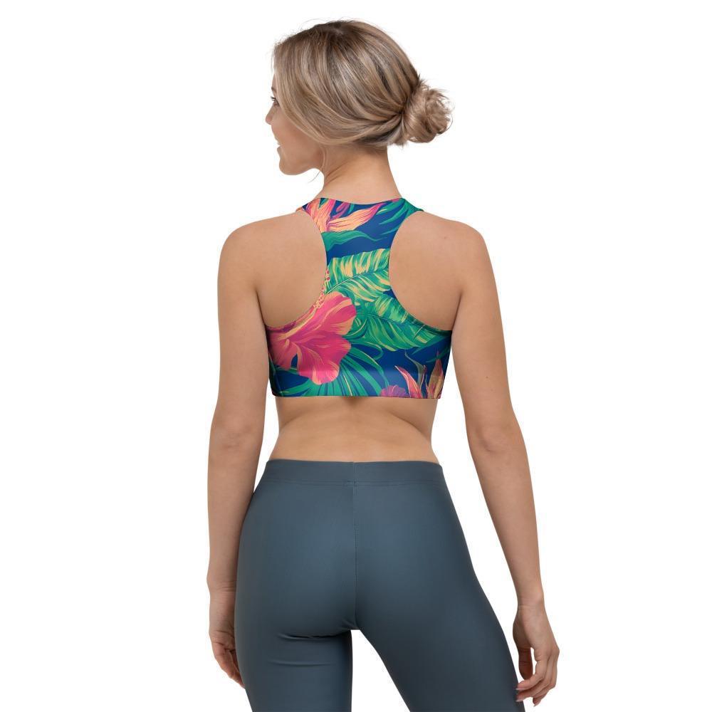 Hibiscus Hawaiian Flower Print Sports Bra-grizzshop